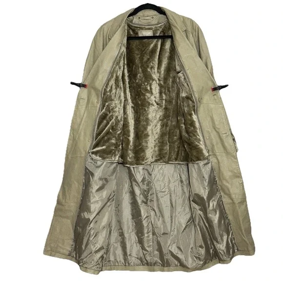 VTG COUGAR Mens‎ Coat XL Beige 100% Leather Belted Trench Zip Out Lining Classic